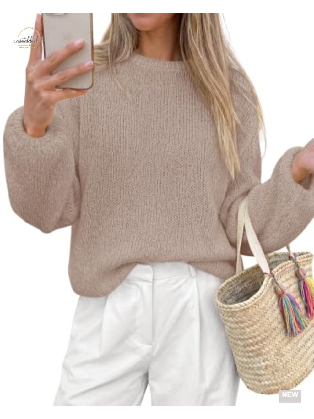 Fuzzy Knit Pullover Sweater Women Loose Crew Neck Long Sleeve Fall Winter Top